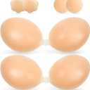 2 Pairs Strapless Sticky Adhesive Bra Invisible Push up Reusable Silicone Off Backless Viscous for Women Dress Nude+nude, F