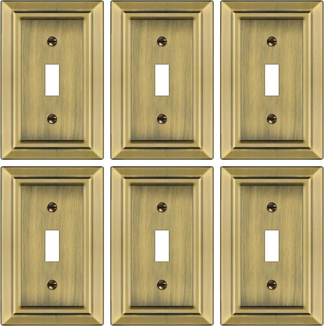 Metal Wall Plate for Light Switch, Decorative Antique Brass Light Switch Cover Plate, Switch Plates Outlet Cover, 1-Gang Wall Plates (Single Toggle, 6 Pack)