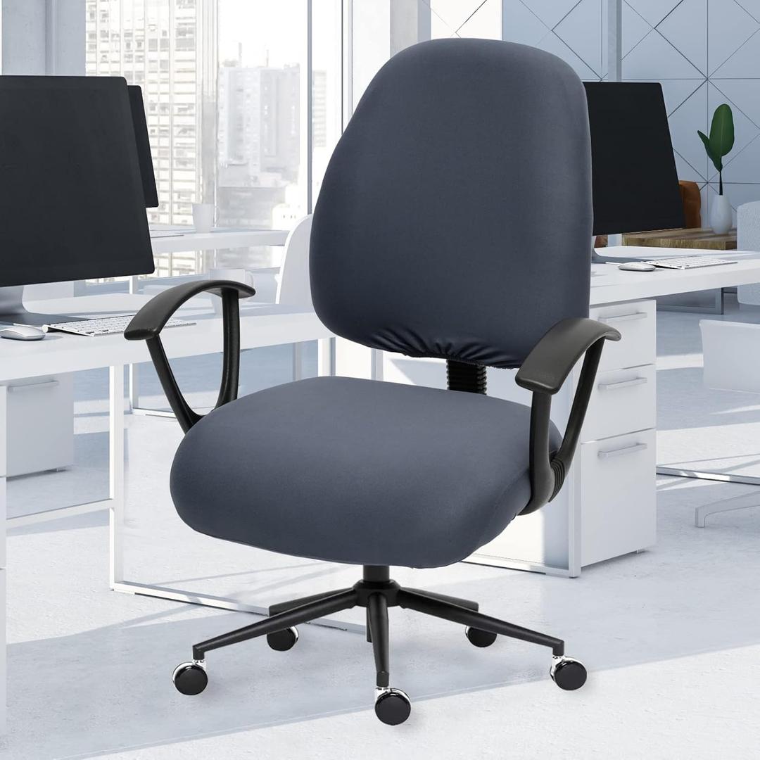 Separate Desk Office Chair Seat Covers - Universal Stretch Computer Chair Slipcover - 180GSM Washable Rotating Backrest Coverings & Cushion Protectors for Dogs, Cats, Pets, Dark Gray