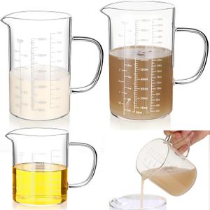 Lallisa 3 Pack High Borosilicate Glass Measuring Cups Set with Handle V Shaped Spout, 4, 2, 1 Cup 3 Scales (Oz, Cup, Ml) for Kitchen Restaurant Baking Cooking, Easy to Read, Clear(White Scale)