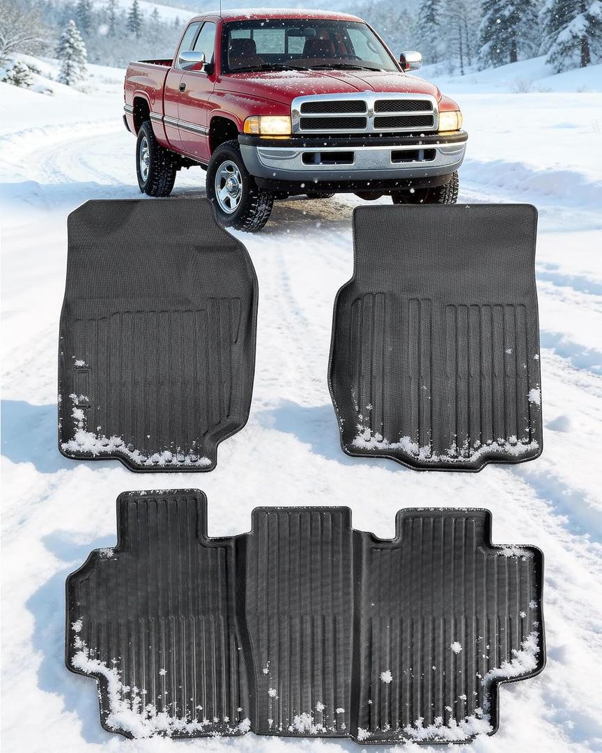 Floor Mats for Dodge Ram: 1500 1998-2001, for Ram 2500/3500 1998-2002 (Only fit Quad Cab), All Weather Car Accessories for Dodge Truck 1500/2500/3500 Floor Liners, 3PCS Rugs for Car Interior
