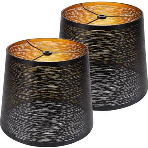 Metal LampShade 7.9x9.8x7.9 inch Set of 2, Replacement Barrel Lamp Shade for Table Lamp, with pattern Horizontal Stripes