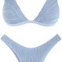 ZAFUL Bikini Sets for Women Triangle Textured Plunging High Cut Cheeky Bikini Swimsuits Two Piece Bathing Suits Size S