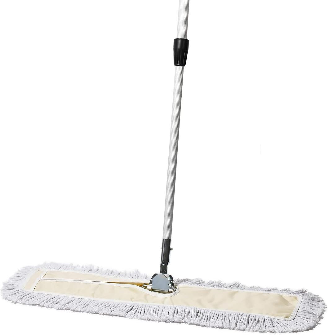 Commercial Dust Mop 30 Inch Floor Sweeper for Hardwood, Reusable Cotton Mop Head, Extendable Handle, Dry Mop for Floor Cleaning & Janitorial Supplies