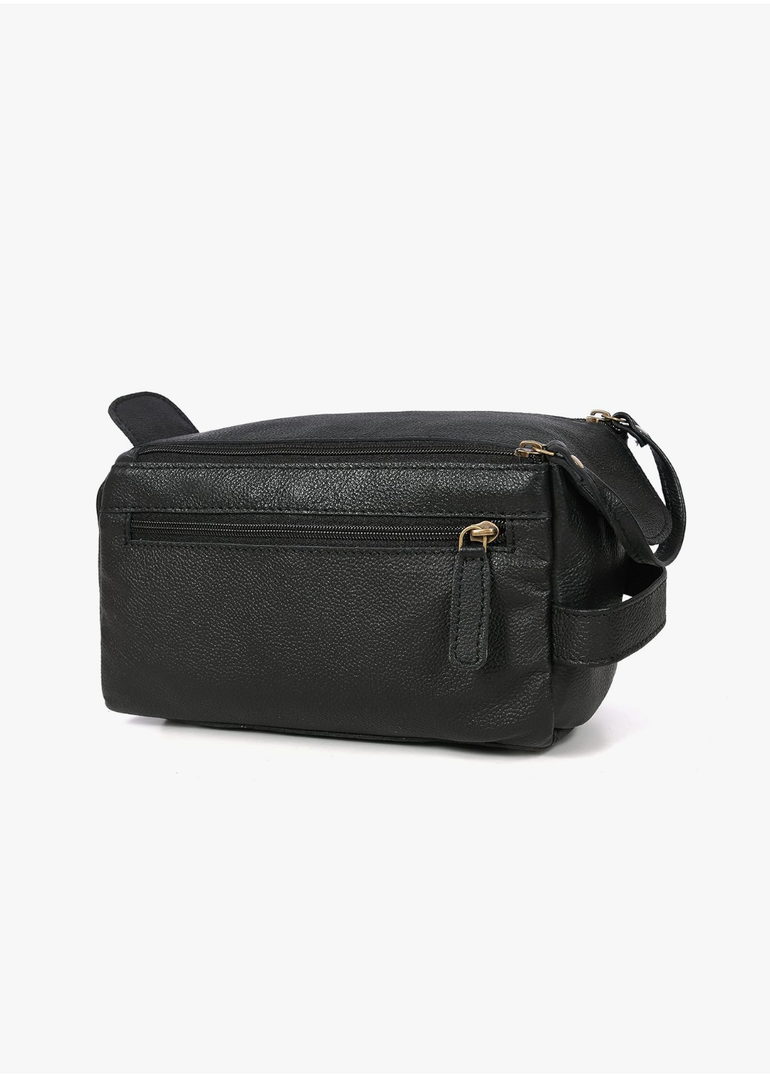 Leather Toiletry Bag For Men Buffalo Leather Unisex Toiletry Bag Travel Dopp Kit (Black)
