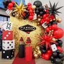 Casino Balloon Arch Garland Kit with Red Black and Gold Balloons Dice Boxes Random Pokers for Birthday Casino Night Las Vegas Casino Theme Party Decorations