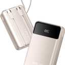 Portable-Charger-Power-Bank Travel Essentials Battery Pack USB C 30000mAh Built in Cable 22.5W Phone Fast Charging Powerbank Compatible with iPhone 16 15 14 13 12 11 iPad Google Xiaomi (Gold)