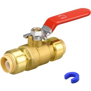 Push Fit Ball Valve, 1/2" Push-Fit Full Port Ball Valve with Disconnect Clip, Push-to-Connect Water Shut Off Valve for Hot and Cold Water, for PEX PVC or Copper Pipes