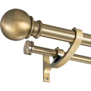 Double Curtain Rods with Aluminum Bouquet Brackets and Round Finials,Antique Bronze Curtain Rods for Windows 72 to 144 inch,1-inches Front and 5/8 Inches Back Double Window Drapery Rod