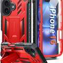 FNTCASE for iPhone 16 Phone Case: Military Grade [Built-in Screen Protector] [Kickstand] Matte Textured Drop Proof Protection Cover | Rugged Shockproof TPU Protective Sturdy Cases - Red