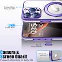 for iPhone 16 Pro Max Case,with Magnetic Invisible Ring Stand,Camera Lens Protecto,Transparent Electroplating Soft TPU Bumper Phone Case,Unisex Not Yellowing Slim Fit Case,Purple JUS25-15