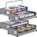 Under Bed Storage with Wheels, 4 Pack Under bed Storage Containers with Clear Lids & Zippers, Under Bed Shoe Storage Organizer, Rolling Underbed Storage for Clothes, Shoes, Blankets (Grey)