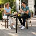 34“Square Card Table, Portable Folding Game Table for Parties & Camping, Fold in Half Design with Removable Steel Legs, Waterproof HDPE Top, Easy Setup Indoors & Outdoors, White, 34in