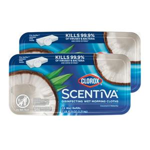 Clorox Scentiva Disinfecting Wet Mopping Pad Refills for Floor Cleaning, Pacific Breeze & Coconut, 48 Count