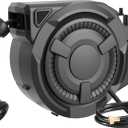 Retractable Garden Hose Reel 1/2 in x 100 ft, Heavy Duty Wall Mounted Hose Reel with 10- Function Sprayer Nozzle, Any Length Lock/Automatic Slow Return System/180Swivel Bracket/UV Resistant (Black)
