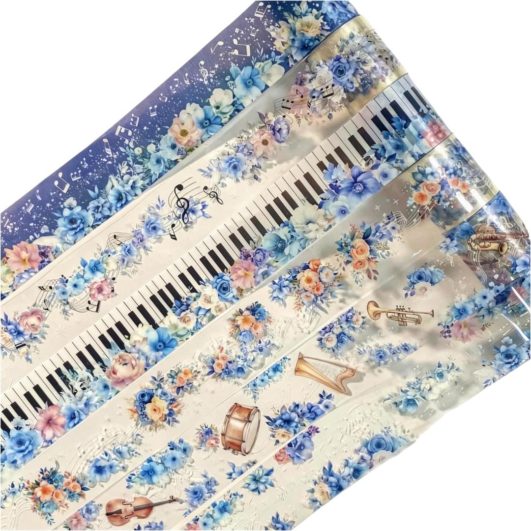 TIAMECH 6 Rolls Plants Symphony PET Tapes - Orchestra Echo Romance Design, Decorative Tape Stickers for Scrapbooking & Journaling, Junk Journal Supplies, and Ephemera