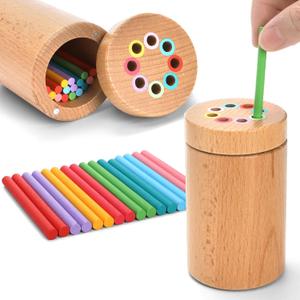 Woodern Montessori Sticks, 8 Colors Sorting Toys for Age 1-3, Educational Fine Motor Developmental Sensory Matching Game for Kids Boys Girls