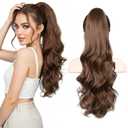 Clip in Ponytail 26 Inch Wavy Long, 2-in-1 Claw Clip & Drawstring Ponytail Extension, Natural Hair Extension Ponytail for Summer Festival, Beach, Date Night & Concert