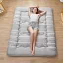 Japanese Futon Floor Mattress Foldable Tatami Mattress, Roll Up Sleeping Mat with Washable Cover for Adults,Child,Guest Twin Full Queen (Queen, Grey Triangle)