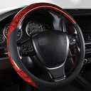 Classic Style Steering Wheel Cover Peach Wood Grain Four Seasons Universal Breathable Anti-Slip Car Wheel Protector 15 Inch Fit (Red)