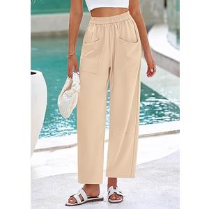 KIRUNDO Harem Pants Women Elastic Waist Wide Leg Palazzo Casual Loose Lightweight Comfy Lounge Baggy Sweatpants Pockets  L
