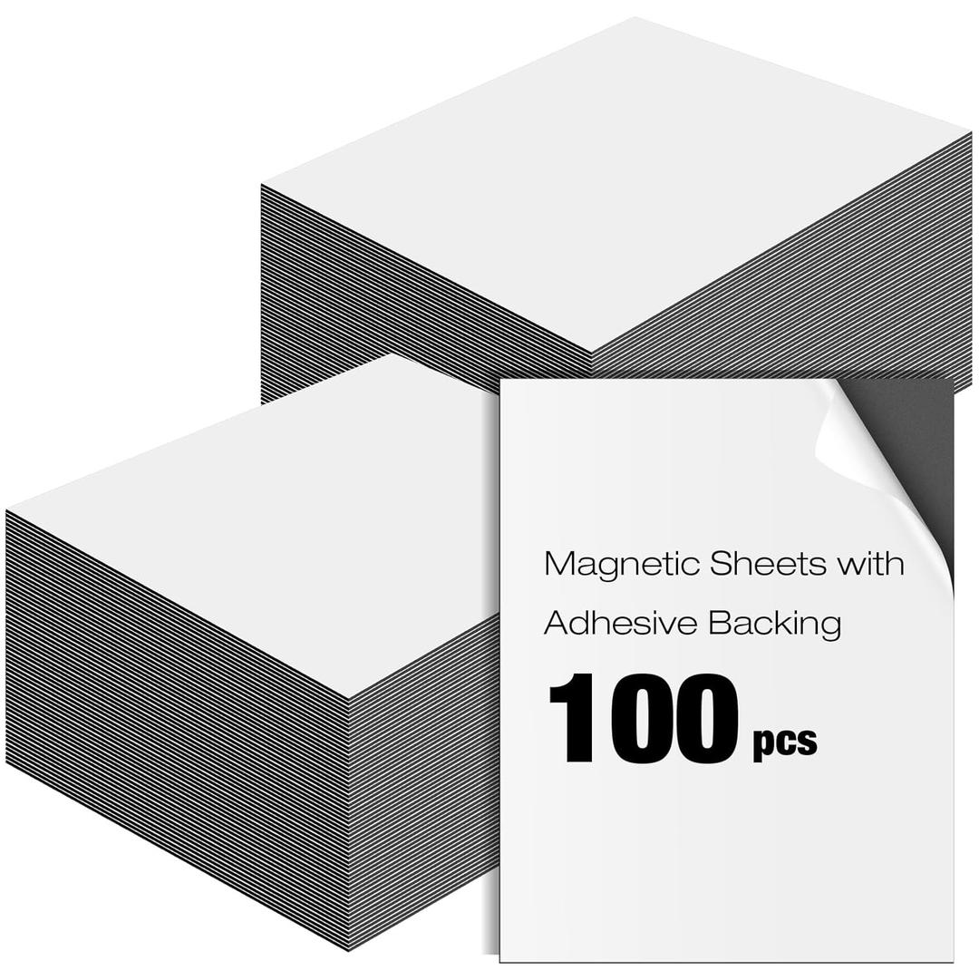Xuhal 100 Pcs Magnetic Adhesive Sheets Black Magnetic Sheets with Adhesive Backing Flexible Self Paper Easy to Cut for Craft Board Photo Fridge (4 x 6 Inch)