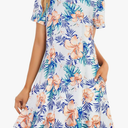 Womens Summer Dresses Beach Casual Loose Tshirt Floral Short Sleeve Flowy Pockets Sundresses 2XL