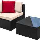 Devoko 2 Piece Patio Furniture Set, All Weather PE Rattan Outdoor Sofa Set Single Sofa with Table for Garden Lawn Poolside (2 Piece, Beige)
