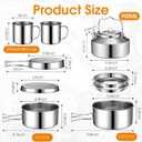 Funnymoom 15 Pcs Camping Cookware Mess Kit Outdoor Cooking Set Stainless Steel with Pot and Pan Kit 2 Set Stainless Steel Cups Plates Forks Knives Spoons for Camping Backpacking Cooking Picnic