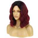 BERON 14 Inches Women Burgundy Ombre Wigs Girls Short Curly Bob Wavy Wig Wine Red Body Heat Resistant Synthetic Cosplay Daily Wigs