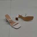 Women's Square Open Toe Heeled Sandals Two Strap Mules Slip On Block Chunky Mid Heels Sandals (6.5, White)