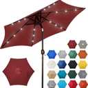 Blissun 7.5 ft Solar Umbrella, 18 LED Lighted Patio Umbrella, Table Market Umbrella, Burgundy