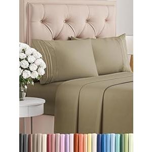 Queen Size 4 Piece Sheet Set - Comfy Breathable & Cooling Bed Sheets Set - Hotel Luxury Bedding for Women, Men, Kids, Teens, Boys & Girls - Deep Pockets, Soft & Wrinkle Free - Khaki (Heathered Sheets)