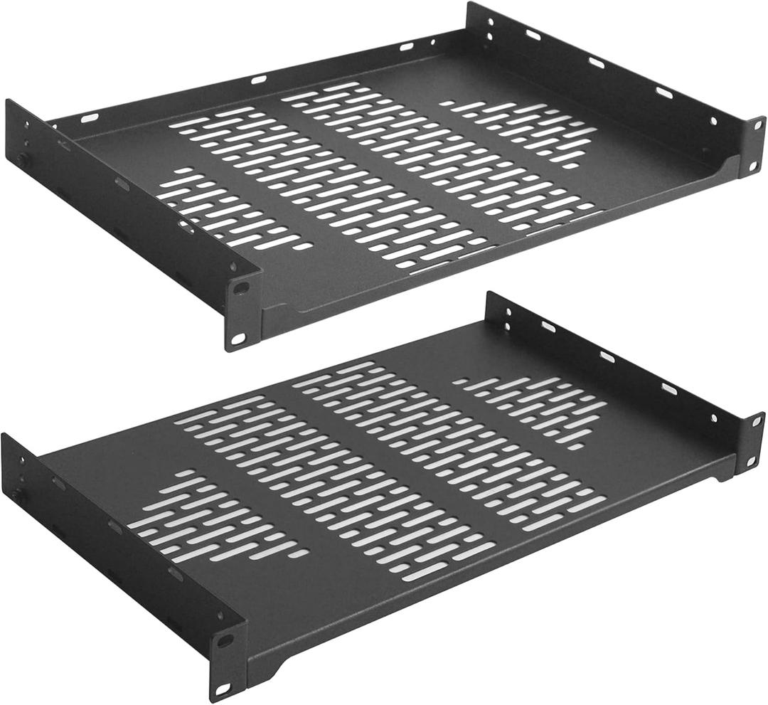 RIVECO 2 PCS 10 Rack Shelves for 19 inches Network Rack & Cabinets, 1U Rack Mount Shelf Vented Cantilever Tray, for Server, IT & Sound Equipment