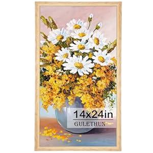 GULETHUN 14x24 Picture Frame, Natural Wood Poster Frame, Home Decor Natural Gallery Frames, Horizontal or Vertical Format, Sturdy, Plexiglass, Large Wall Decor, for Photos, Artworks, Posters