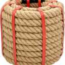 1 Inch x 50 Ft Hemp Rope - Heavy Duty 4 Strand Twisted Twine for Crafts, Nautical Decor, Tug of War, Landscaping, Gardening & Railing (900 lbs Break Strength, Natural Brown)