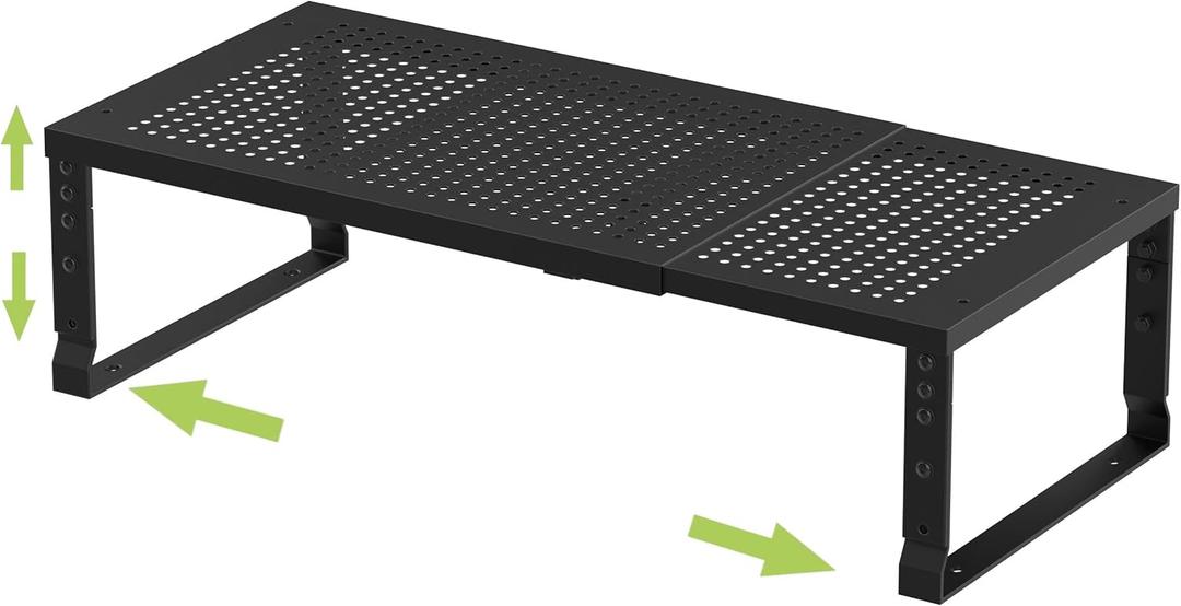 Expandable adjustable stackable kitchen organizer, spice rack,Metal Pantry Storage Shelves Racks,Counter Shelf for Cabinets, Countertop, Cupboard(1 PACK/LARGE/BLACK) (10.24"D x 16.6"~26.5"W x 6.1"/7.5"H, 1 Pack/Black)