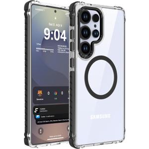 DEERLAMN Strong Magnetic Case for Samsung Galaxy S24 Ultra 6.8-Inch,[Compatible with Magsafe][Military Grade Drop Protection] Clear Slim Shockproof Protective Phone Cover, Transparent+Black