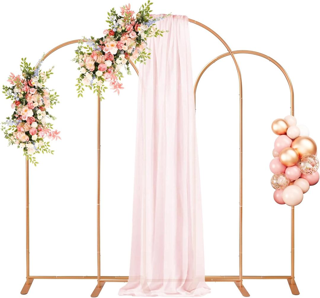 Aluminum Arch Backdrop Stand Set of 3 (7.2FT & 6.6FT & 6FT), Gold Wedding Balloon Arched Frame, Metal Arch Stand Backdrop for Birthday Party Baby Shower Ceremony Decoration Indoor Outdoor