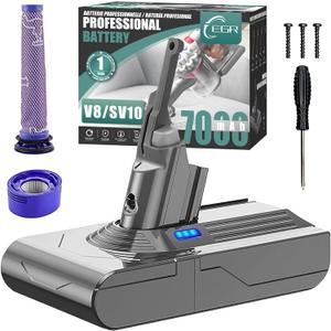 EGR Upgraded 7000mAh V8 Battery Replacement Compatible with Dyson V8 Animal Battery Replacement V8 Absolute V8 Motorhead V8 Fluffy SV10 Carbon Fiber Vacuum Cleaner 2 Filters and 3 Screws Included