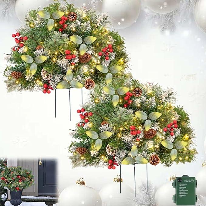 Upliftjoys Pre-Lit Artificial Christmas Tree Urn Fille/Gettoreach,Christmas Pot Fillers Outdoor Front Porch,Prelit Pot Fillers,Faux Holiday Planters with Lights,Stand (2PCS)
