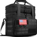 RalChyez Tactical Lunch Box, 20L Large Heavy Duty Double Deck Insulated Lunch Bag Leakproof Expandable Tote Cooler with Shoulder Strap for Adult Men Women Work Fishing Picnic Travel Black