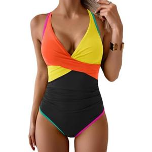 B2prity Women's One Piece Swimsuits Tummy Control Ruched Bathing Suit V Neck Tie Back Swimwear Wrap Swim Suit 2XL