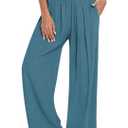 YESNO Women Summer Boho Palazzo Pants High Waist Wide Leg Floral Casual Cotton Lounge Trousers with Pockets XL PP0 Solid Dark Cyan, Size Extra Large