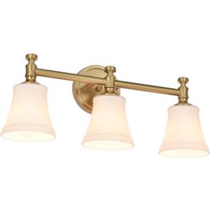 Bathroom Vanity Light Fixtures, Traditional Aged Brass 3 Lights Wall Sconce Lighting with Opal Glass Shade, Porch Wall Mount Light Fixture for Bathroom, Mirror Cabinets Hallway Stairs