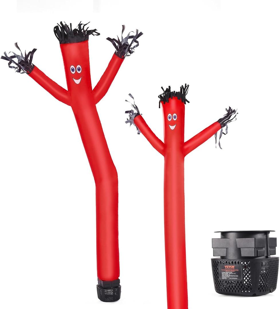VEVOR Inflatable Tube Man Set, 6 ft Tall, Wacky Waving Inflatable Dancing Tube Guy with 1/15 HP Blower, PP Shell IPX3 Waterproof Blower Fan, for Outdoor Advertising Business Store Party (Red+Red)