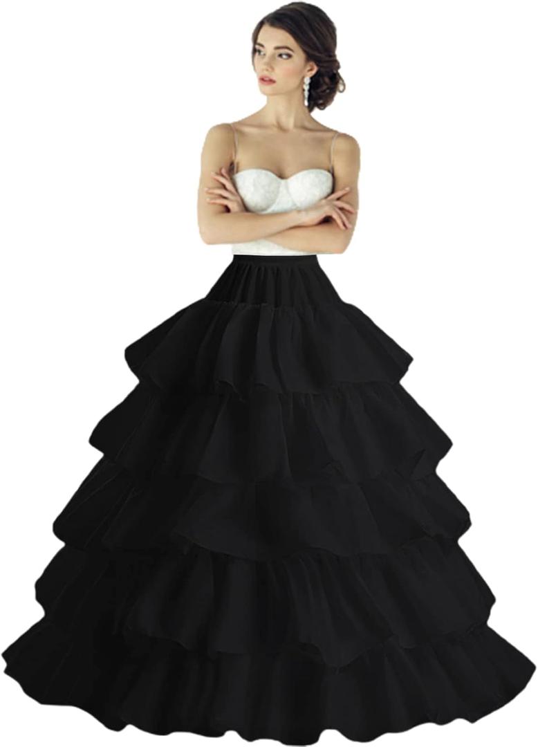 Petticoats for Women Crinoline Underskirt Slips, 5 Ruffles Wedding Underskirt for Women (One Size, Black)