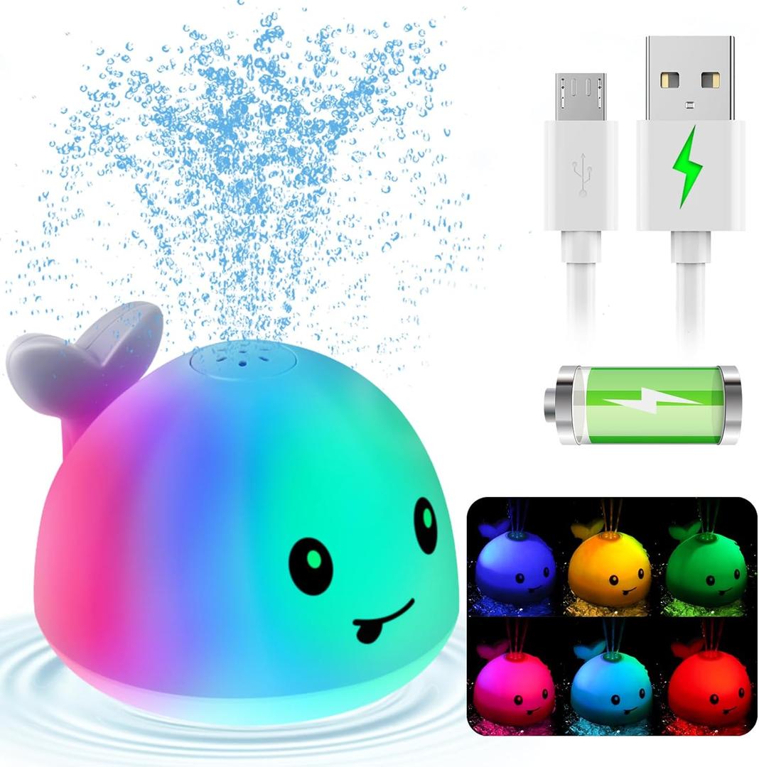 Gigilli Upgraded Baby Bath Toys, Rechargeable Light Up Bath Toys for Kids 1-3, Baby 6-12 12-18 Months Whale Bath Toy Sprinkler, Fountain Bathtub Toys Toddler Newborn Birthday Gifts