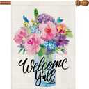 3 x Spring Flag 28x40 Inch Double Sided Outside, Spring Summer House Flags, Floral Welcome Yard Outdoor Flag