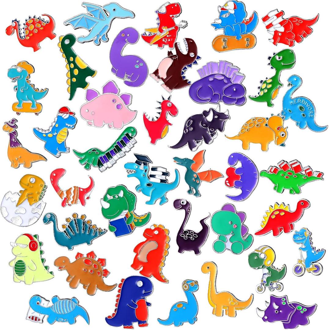 Giegxin 40 Pcs Dinosaur Enamel Pins Bulk Cute Cartoon Backpacks Pins Animals BroochTfor Backpacks Clothes Classroom Student Gifts